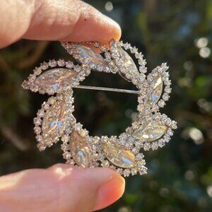ALBERT WEISS Clear Rhinestone Circle BROOCH